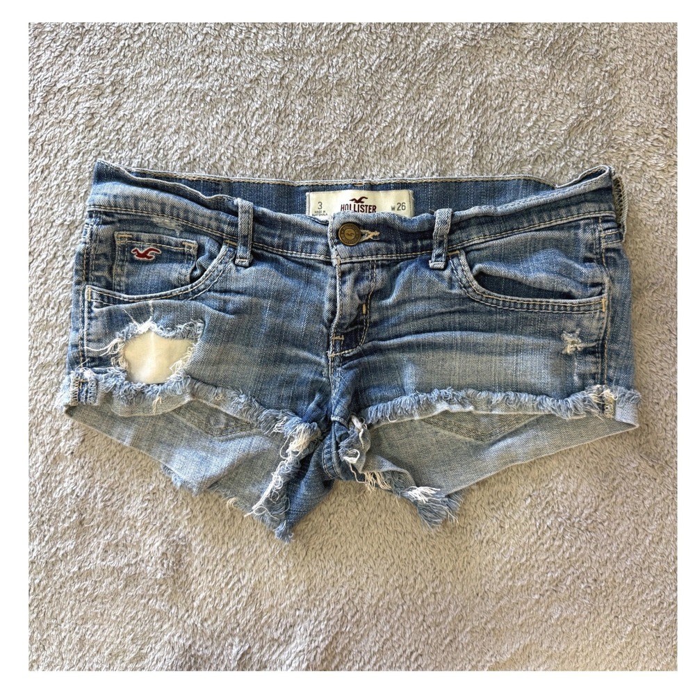 Hollister Denim Shorts Womens 3 W26 Blue Distressed Cut Off Low Rise
